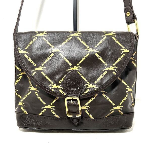Vintage 70s Longchamp Monogram Crossbody Bag Brown Mint Condition - Picture 1 of 16